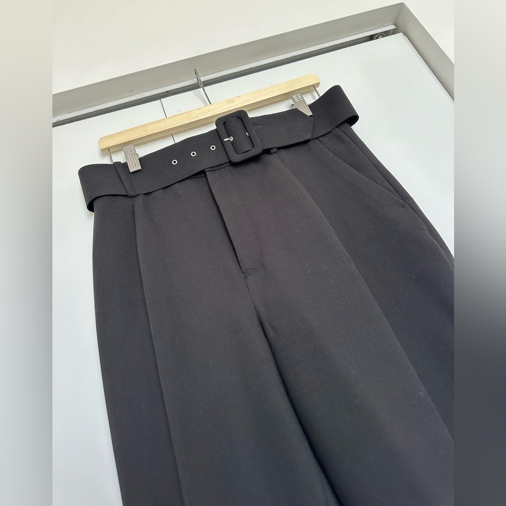 Zara High-Waist Black Wide-Leg Trousers with Belt large